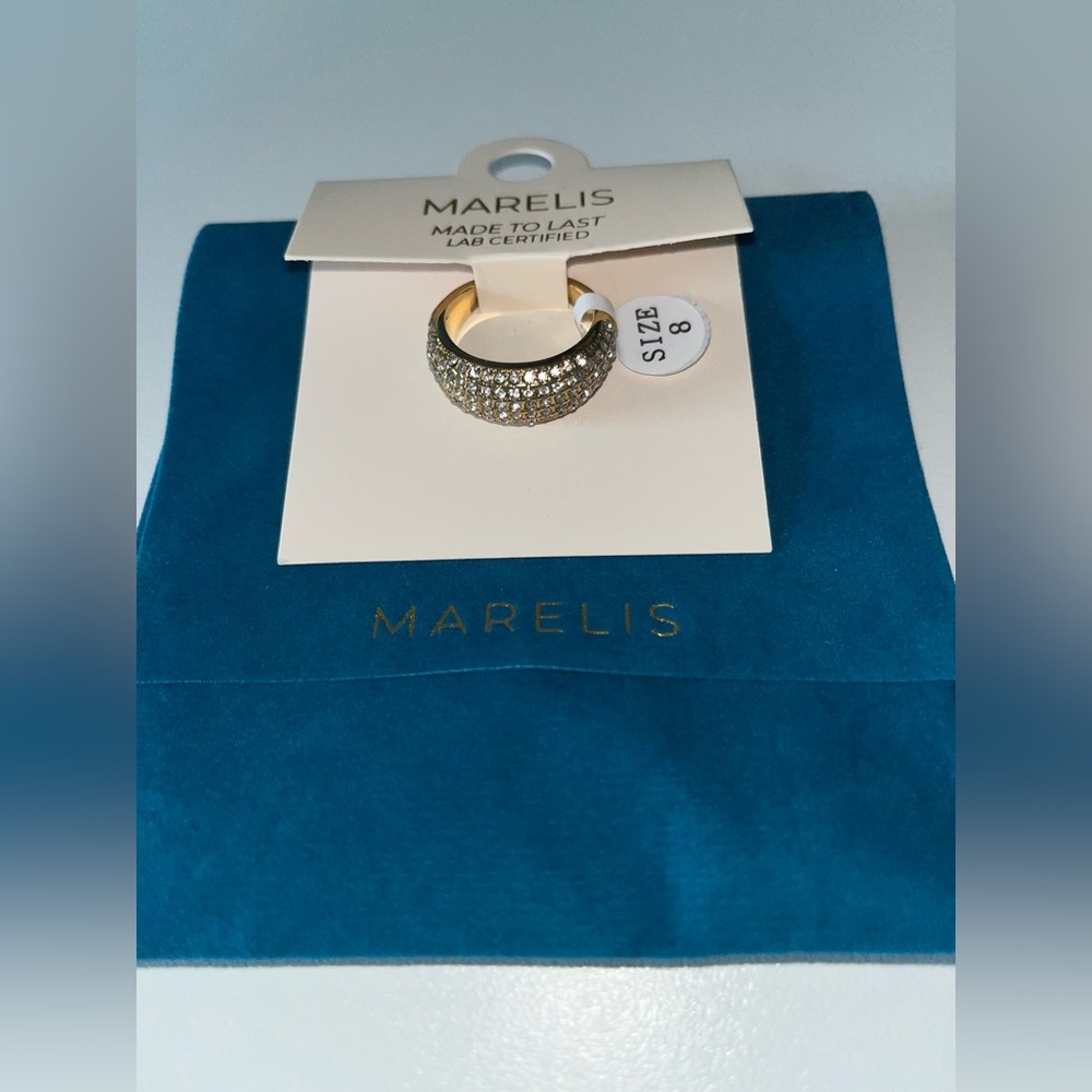 MARELIS Gold Dome Ring | Statement Chunky Ring | Cubic Zirconia Band NWT - Picture 4 of 4